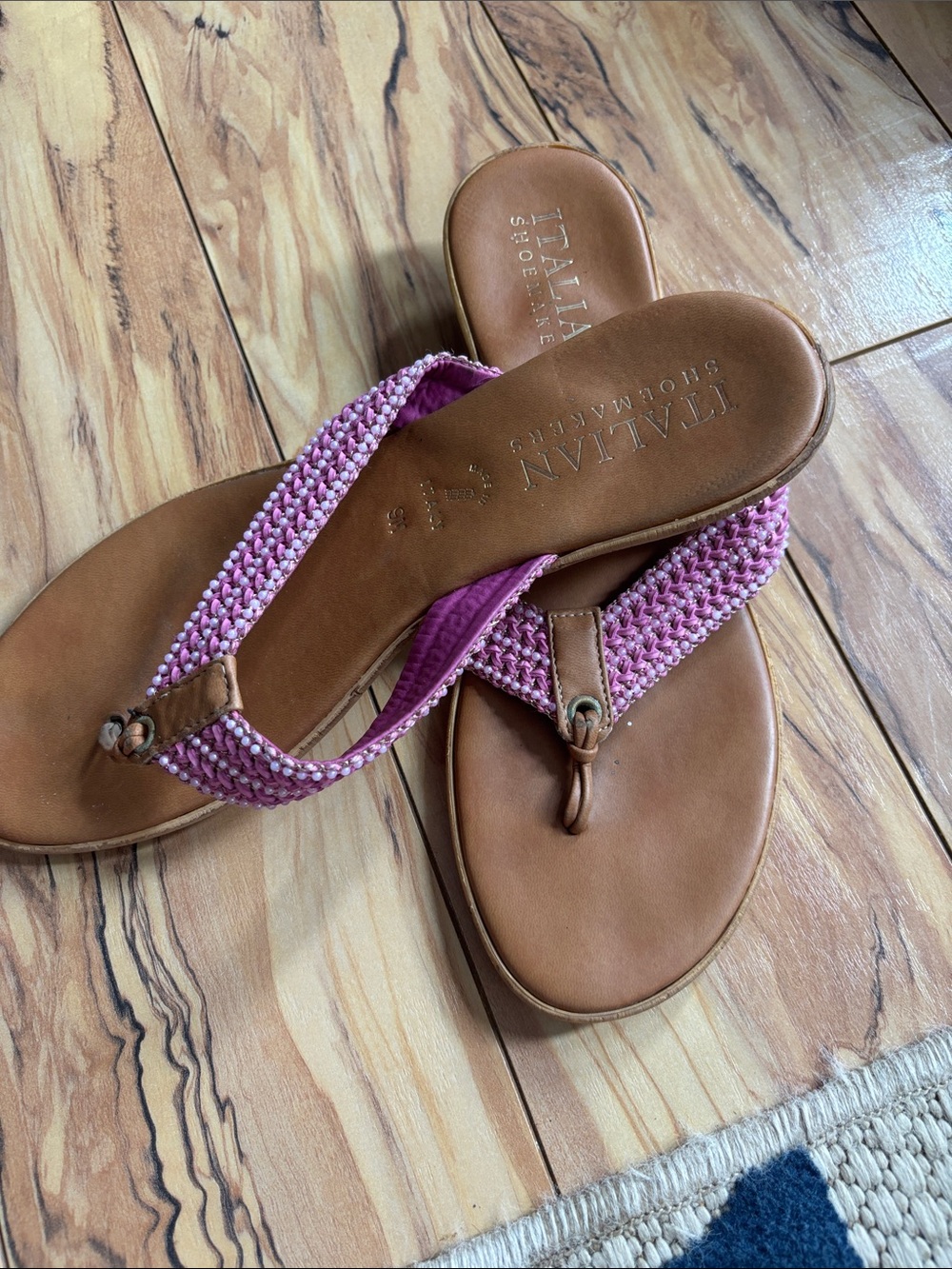 Italian Shoemakers Pink Braided Thong with Braided Straps